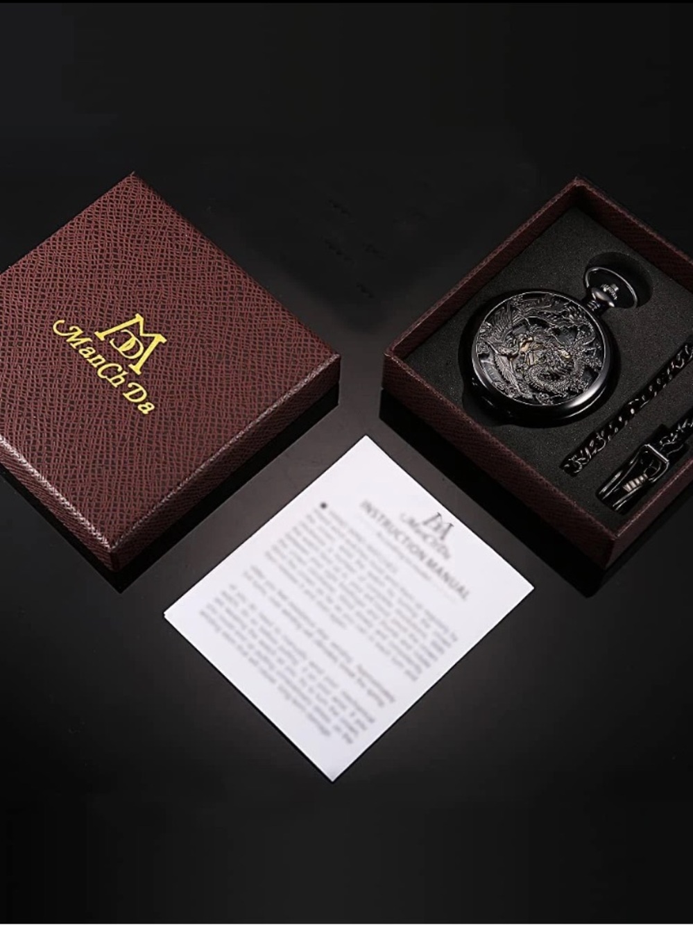 ManChDa Dragon Skeleton Mechanical Pocket Watch Hand Wind Vintage Steampunk - Picture 14 of 14